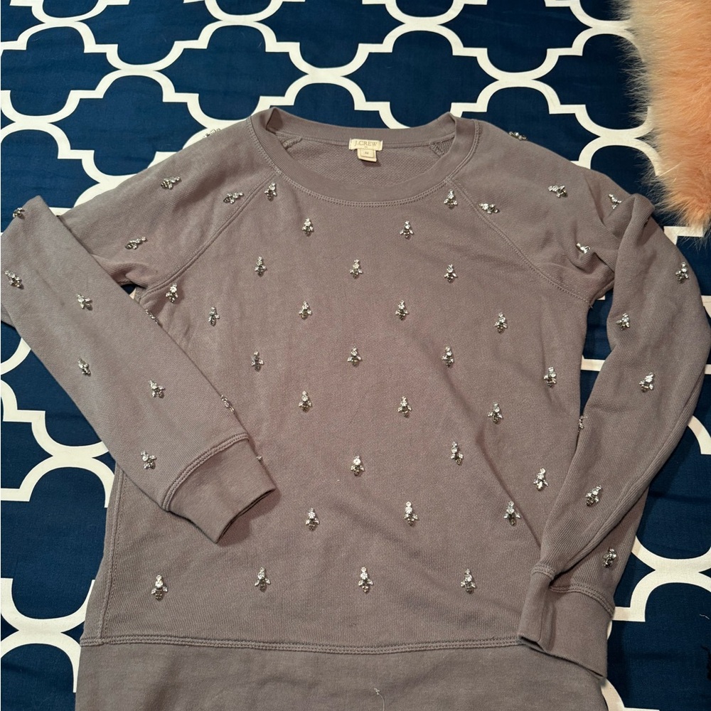 J.Crew Embellished Gray Pullover medium